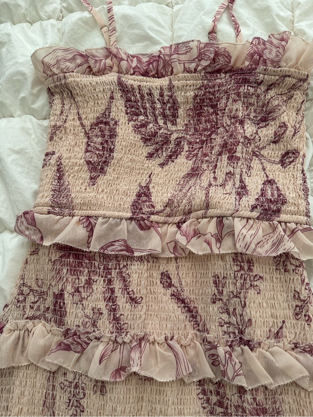 Anthropologie Blush and Mauve Tiered Smocked Midi Dress - Picture 4 of 4